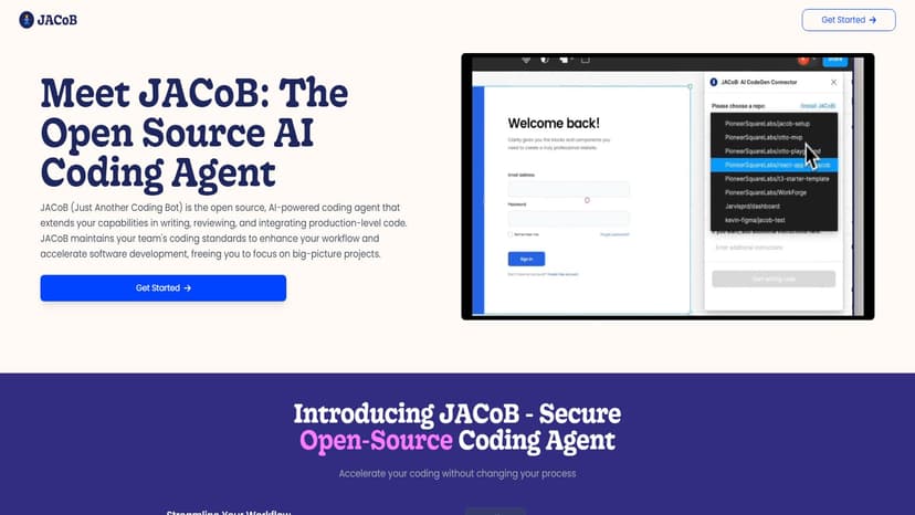 JACoB - JACoB是一款开源AI编程助手，帮助团队提升代码编写、审查和集成效率。