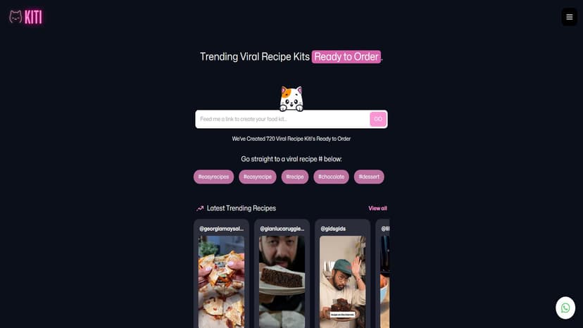 Viral Trending Recipe Food Kits - 通过AI平台，一键将热门食谱转化为可购买的食材包，简化烹饪流程。
