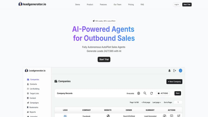 Leadgenerator.io - Leadgenerator.io 提供全自动销售代理服务，利用AI技术全天候生成潜在客户。
