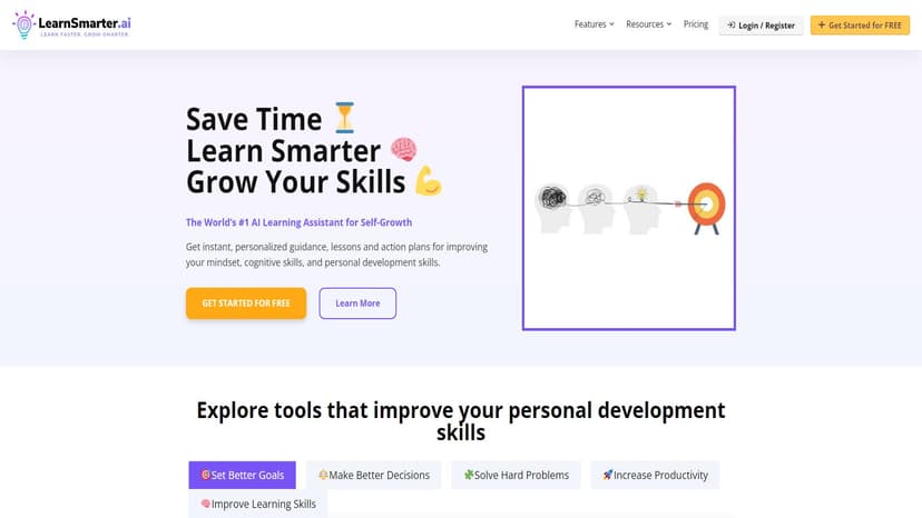 LearnSmarter.ai - LearnSmarter.ai为用户提供一系列基于人工智能的学习资源和策略，以帮助个人快速实现自我发展并达成目标。该平台汇集了世界顶尖百分之一的人才所使用的有效工具和资源，旨在加速个人的成长旅程。