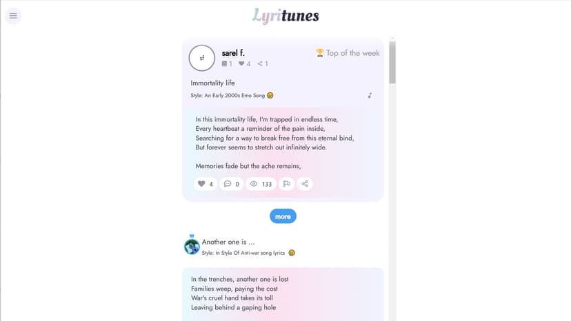 LyriTunes - AI Generated Lyrics - LyriTunes：智能歌词生成工具，AI创作神器。