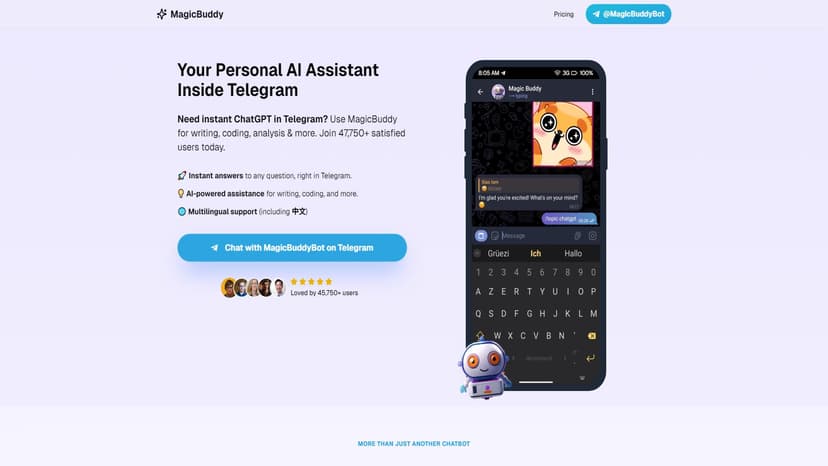 MagicBuddy - MagicBuddy是一款Telegram上的AI助手，提供即时ChatGPT功能，增强对话体验。