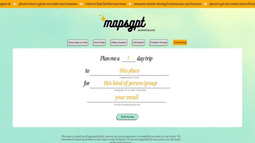 MapsGPT - MapsGPT是一款由OpenAI和Proxi驱动的地图生成工具，可快速创建带有自定义标记的地图。