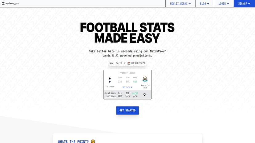 Numbers Game - Numbers Game是一款足球竞技平台，提供超过50项比赛的可视化统计数据和AI驱动的精准预测，使您在两分钟内做出更明智的投注决策。