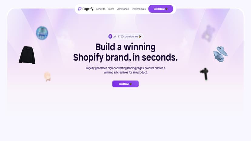 Pageify - Pageify是一款AI工具，无需设计经验即可为任何产品设计高转化率的页面、产品照片和广告创意。