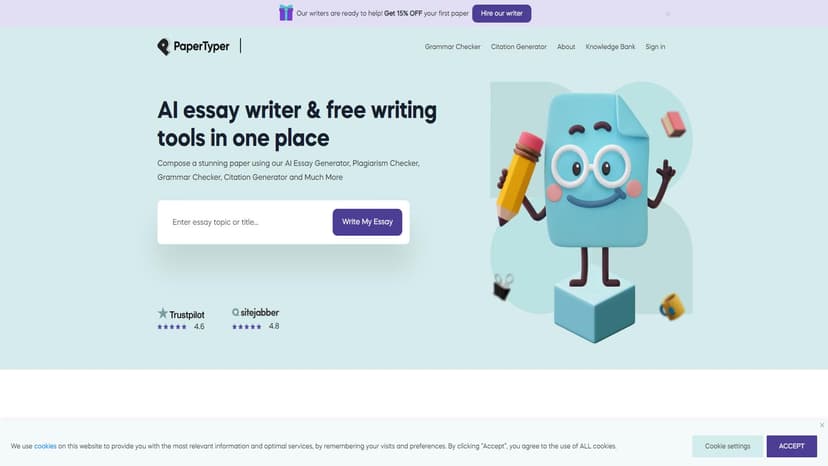 AI Essay Writer - AI Essay Writer是一款全能型写作助手，提供高效的论文写作、语法检查、引用格式转换和抄袭检测功能。无论是学生还是教师，可以轻松完成写作任务，并获得优异成绩。