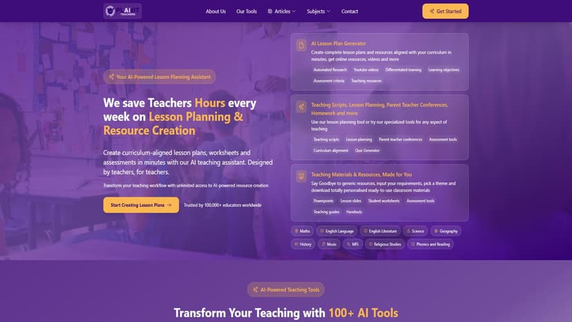 AI Teaching Tools for Educators - AI教学助手，快速生成教案、工作表及评估，提升教学效率。