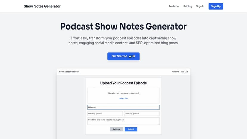 Podcast Show Notes Generator - Podcast Show Notes Generator 帮助用户轻松生成播客摘要，节省时间。