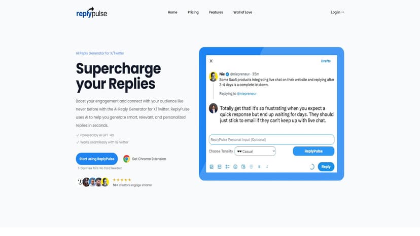 Reply Pulse - Reply Pulse是一款Chrome扩展，通过生成类似人类的回复，帮助用户在X/Twitter上更好地互动，促进增长。