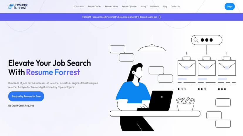 Resume Forrest - Resume Forrest是一款免费的AI简历生成器，帮助用户快速创建完美的简历并通过我们的AI简历优化功能以获取更多面试机会和实现梦想职业。