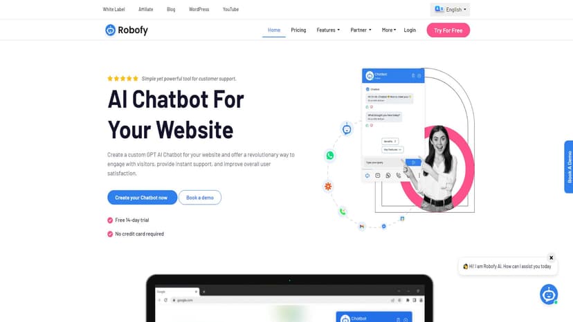 Robofy - Robofy的AI聊天机器人可以快速扫描你的网站以获取答案。只需几分钟即可为您的业务构建一个定制的ChatGPT，通过训练来自于您内容，并将其嵌入到您的站点中。