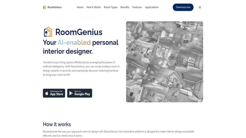 RoomGenius - RoomGenius是一款AI驱动的个人室内设计师，帮助用户快速创建室内设计并轻松匹配家具。