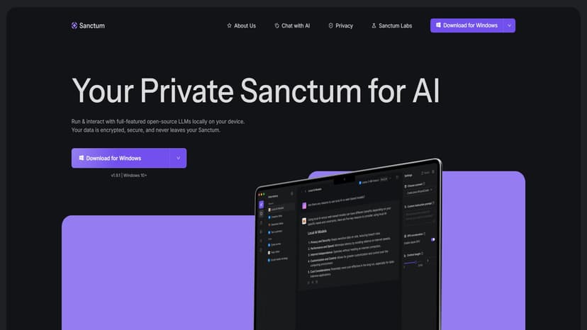 Sanctum - Sanctum是一款在设备上本地加密运行的开源模型AI助手，提供安全的AI对话体验。