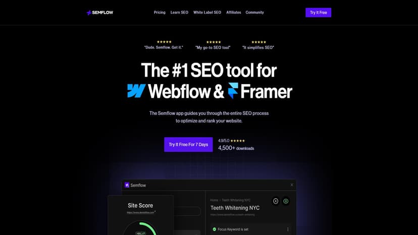 Semflow - Semflow是为Webflow和Framer设计的SEO工具，帮助您优化并排名您的网站。Semflow提供个性化的SEO指导，以便在Google上排名。