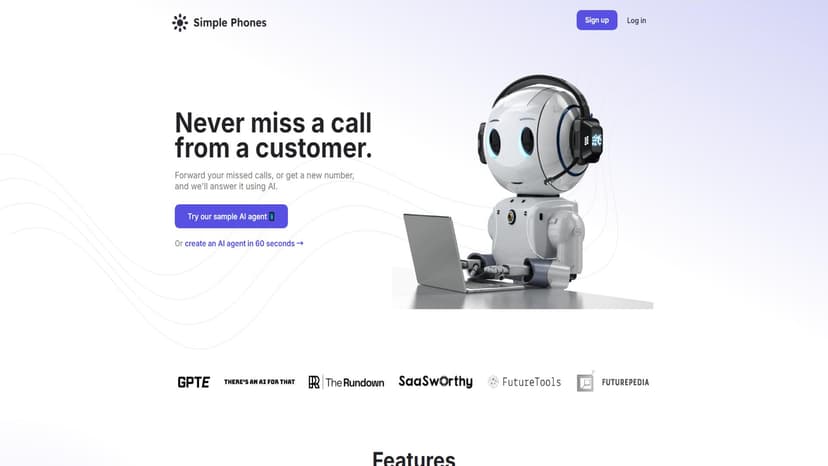 Simple Phones - Simple Phones提供定制化AI语音助手，确保不遗漏任何客户来电。