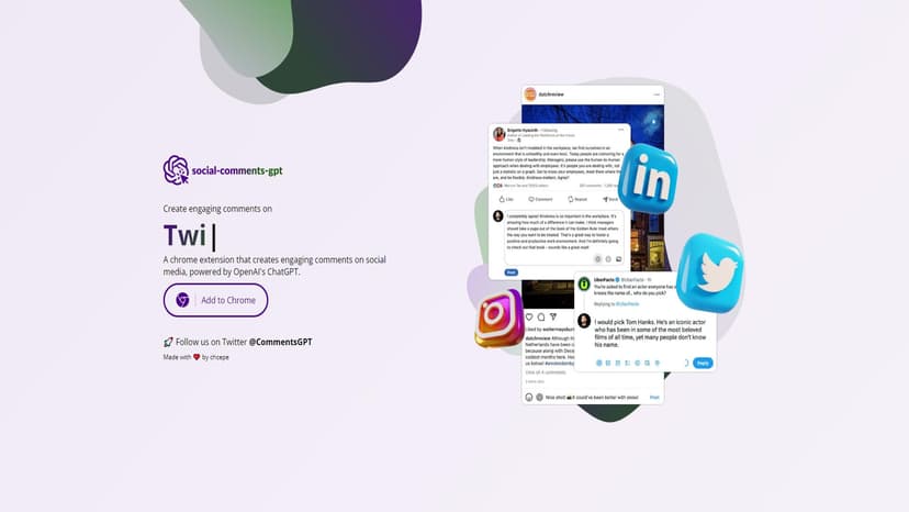 Social Comments GPT - 一款Chrome扩展，利用ChatGPT在社交媒体上生成吸引人的评论。