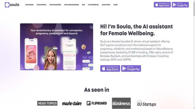 Soula - Soula是一款创新的AI健康助手，专注于女性从怀孕到产后的全程健康指导。