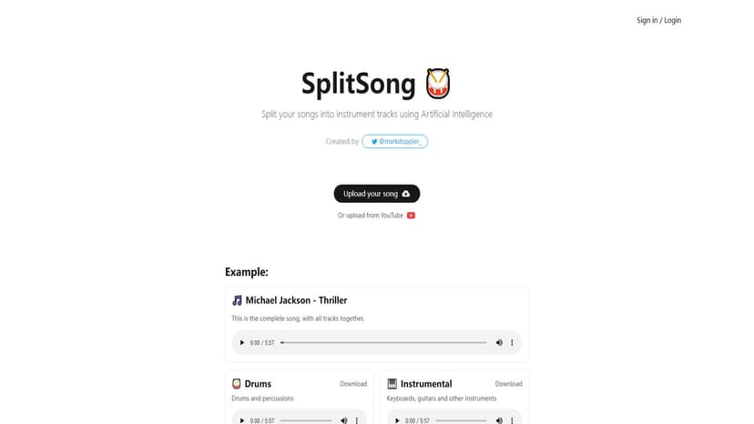 SplitSong.com - SplitSong.com利用AI技术，帮助用户将歌曲分割成独立的乐器音轨。