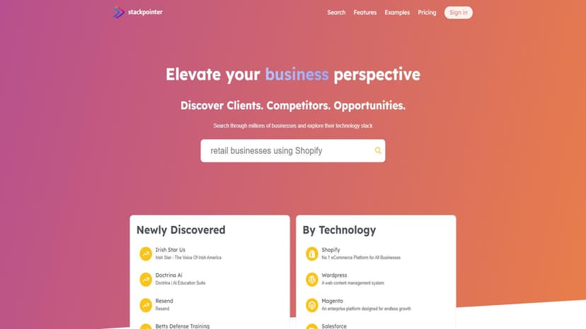 stackpointer - 分析数百万在线企业，帮助新创企业起步，助力现有企业成长，并指出竞争方向。