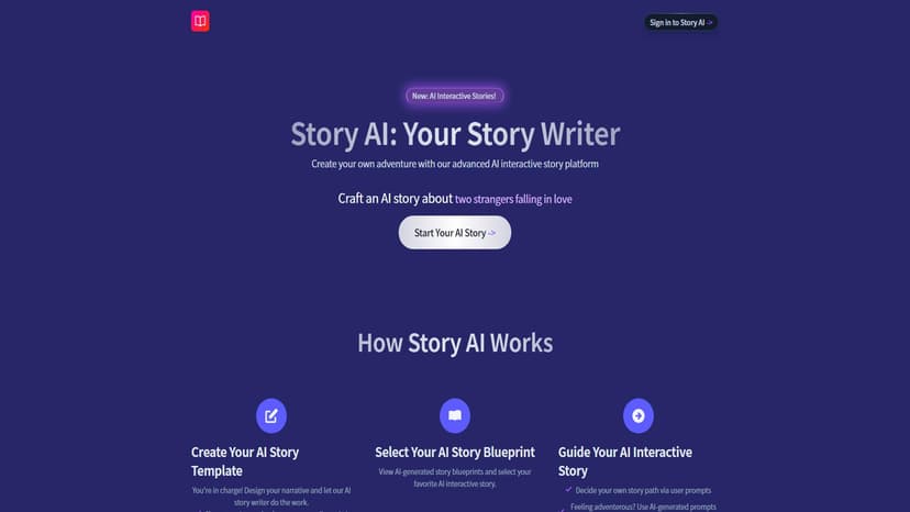 Story AI - 使用Story AI，您可以体验未来故事叙述的未来。创建、探索和分享独一无二的故事，我们提供高级的AI故事写手。