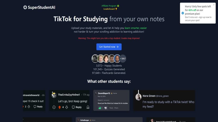 SuperStudentAI - 打造有趣的学习空间，免费插入自己的笔记， SuperStudentAI TikTok学习。