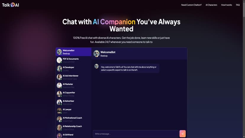 Free AI Chat - 想拥有24小时内在多个领域都有AI专家的团队？让他们帮助你完成任何任务、做出决策或回答你的问题。这一切都是免费的。