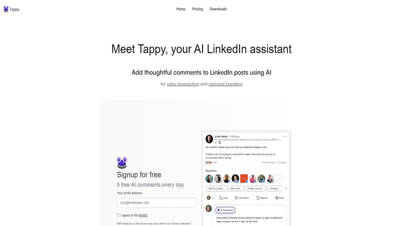 Tappy - Tappy是一款AI驱动的LinkedIn助手，旨在帮助用户提升个人品牌和自动化销售勘探。