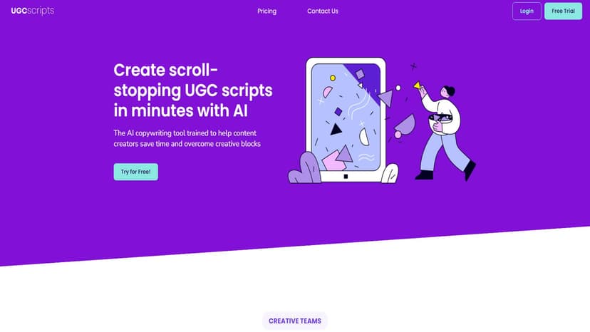 UGC Scripts - AI驱动的UGC脚本工具，帮助内容创作者节省时间并克服创意障碍。