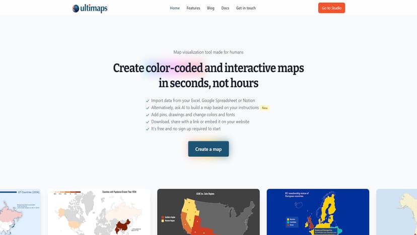 Ultimaps - Ultimaps 是一款快速创建彩色编码交互式地图的工具，支持从 Excel 或 Google 表格导入数据。