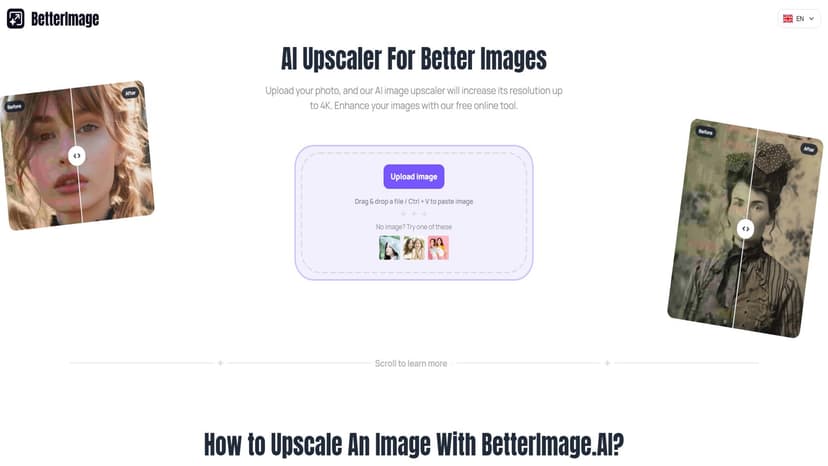 BetterImage.AI - BetterImage.AI是一款免费的在线AI图像增强工具，能够提升图像分辨率至4K，并支持去噪和锐化功能。