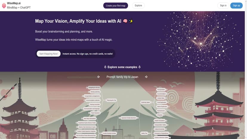 WiseMap - WiseMap结合思维导图与ChatGPT，用AI魔法将你的想法转化为思维导图。
