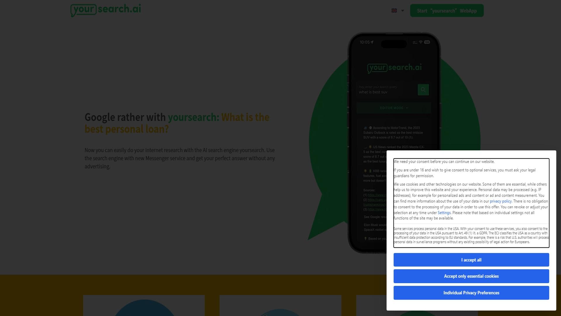 使用AI搜索引擎yoursearch轻松进行互联网研究